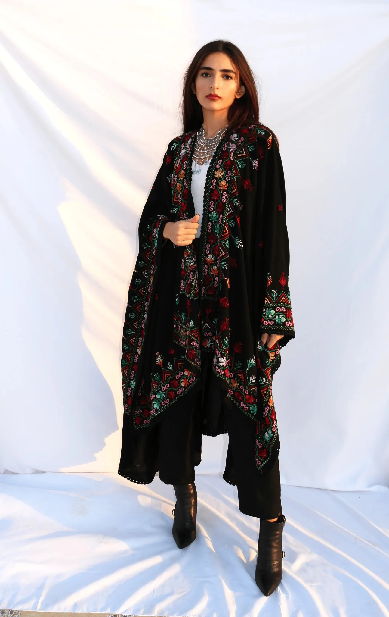 Hand Embroidered Black Blanket Cape - Image 4