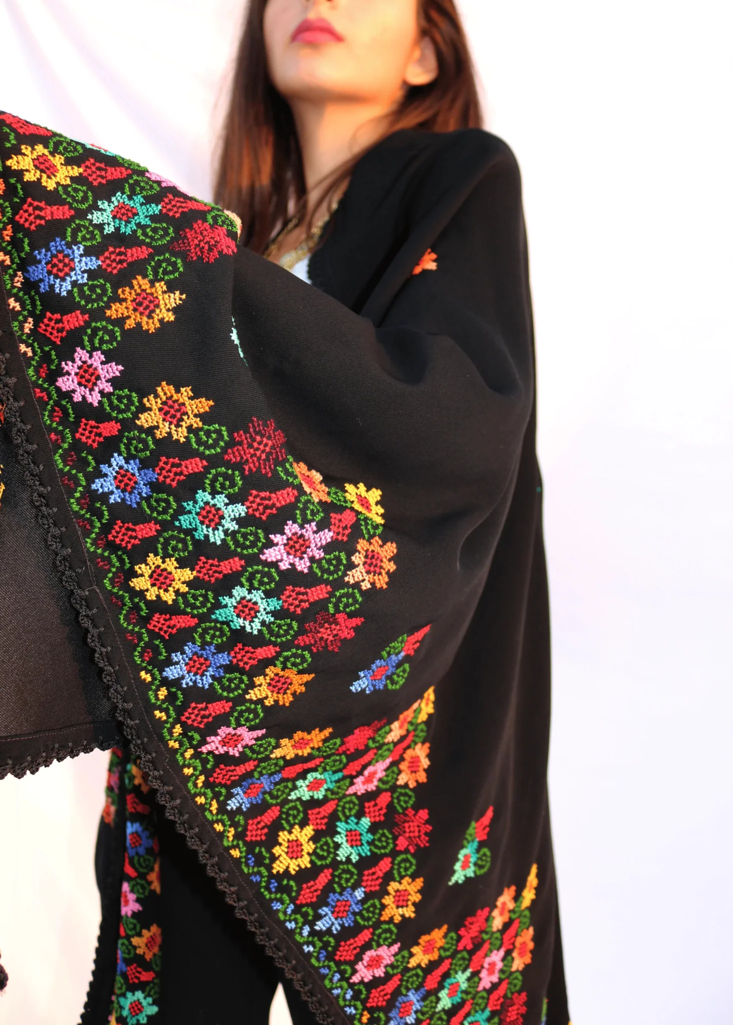 Hand Embroidered Crepe Shawl - Image 4