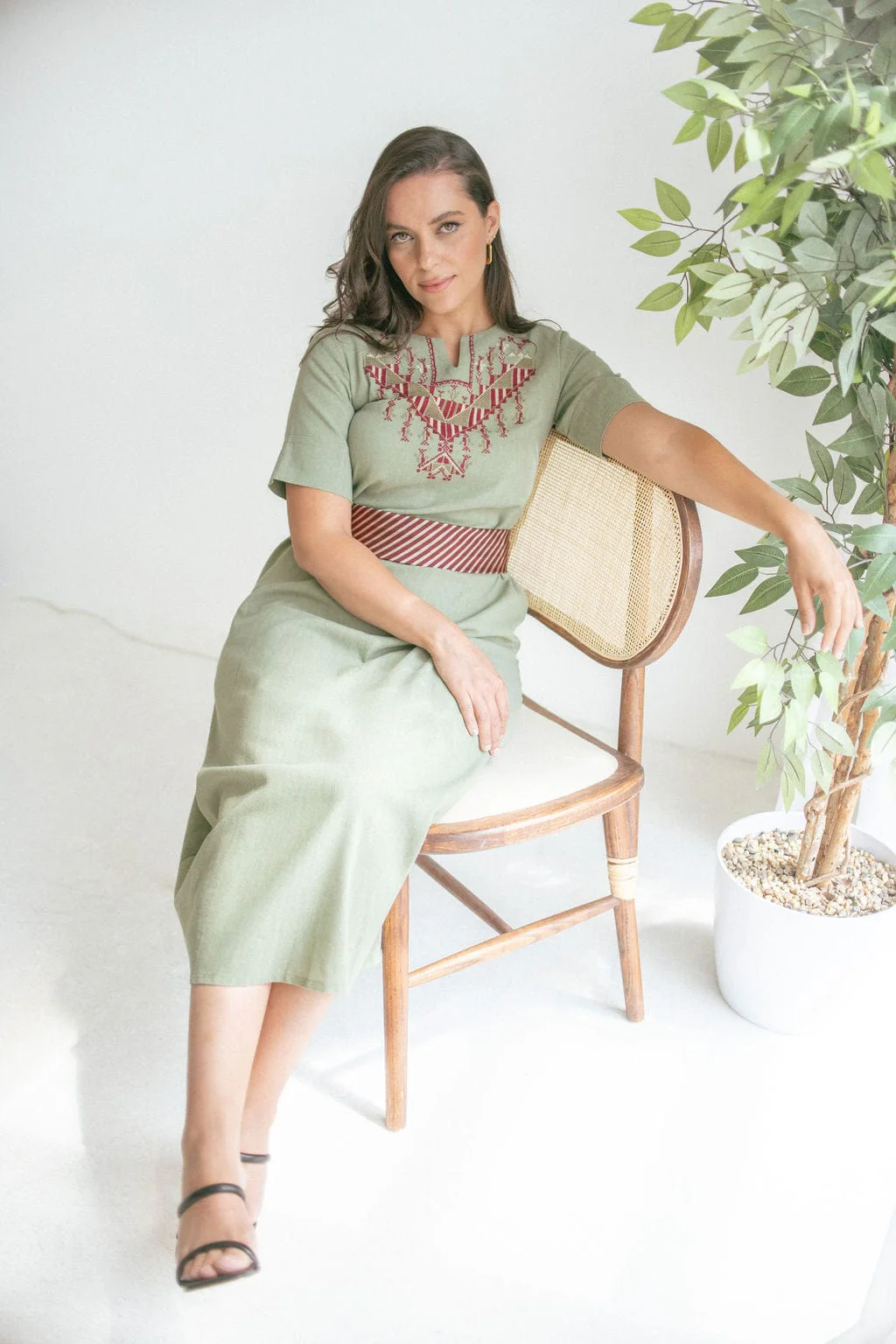 Hand-Embroidered Fallahi Linen Dress - Image 4