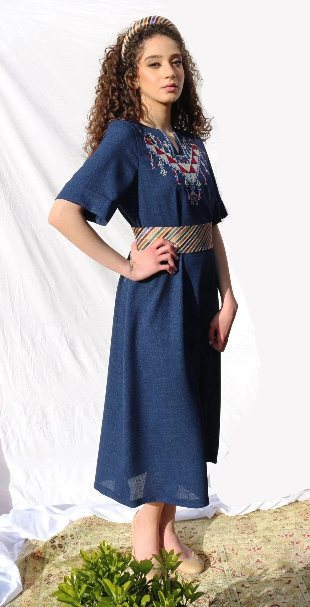 Hand-Embroidered Fallahi Linen Dress - Image 7